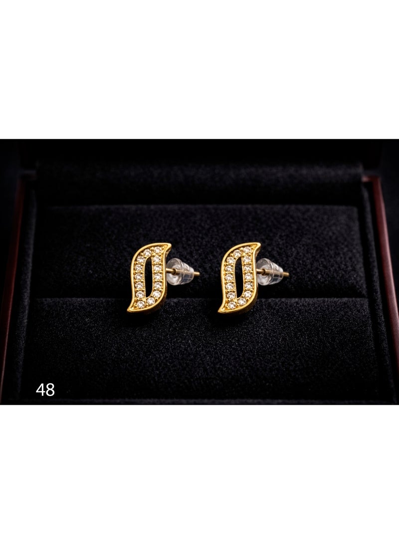 3Diamonds Gold Plated Letter D Stud Earrings for Women | Zircon Stones, Elegant Design - Image 1